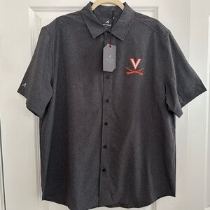 Antigua Virginia Cavaliers Charcoal Grey Active Short Sleeve Button Down Shirt